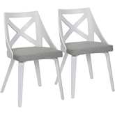 Charlotte Dining Chair in White Textured Wood & Light Grey Fabric (Set of 2)